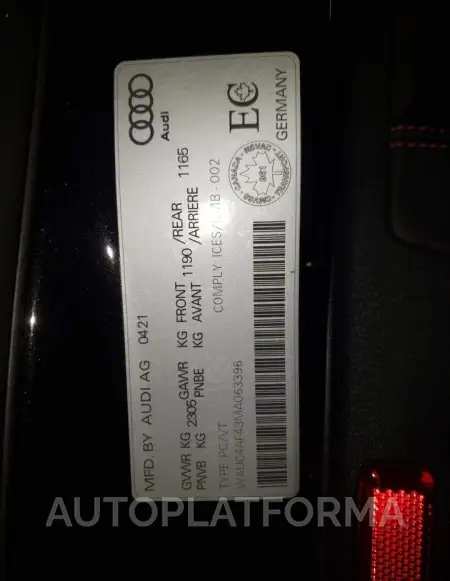 AUDI S4 PRESTIG 2021 vin WAUC4AF43MA063396 from auto auction Copart