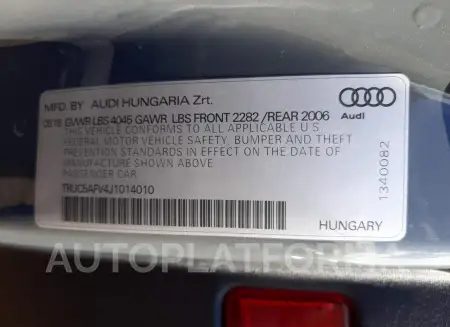 AUDI TT 2018 vin TRUC5AFV4J1014010 from auto auction Copart