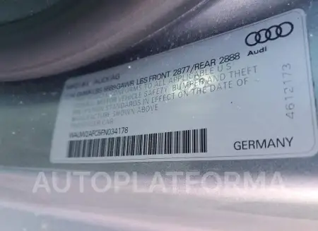 AUDI S7 PREMIUM 2015 vin WAUW2AFC5FN034178 from auto auction Copart