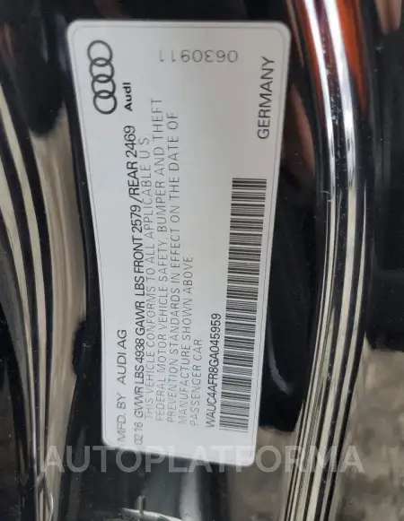 AUDI S5 PREMIUM 2016 vin WAUC4AFR8GA045959 from auto auction Copart