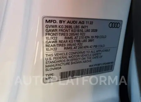 AUDI Q8 PRESTIG 2023 vin WA1FVBF11PD009763 from auto auction Copart