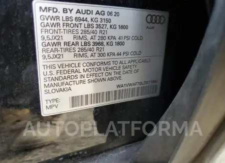 AUDI SQ7 PRESTI 2020 vin WA1VWAF70LD011652 from auto auction Copart