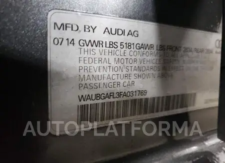 AUDI S4 PREMIUM 2015 vin WAUBGAFL3FA031769 from auto auction Copart