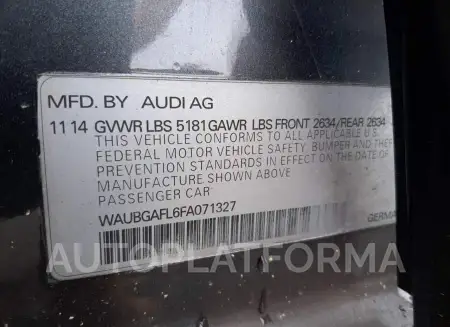 AUDI S4 PREMIUM 2015 vin WAUBGAFL6FA071327 from auto auction Copart