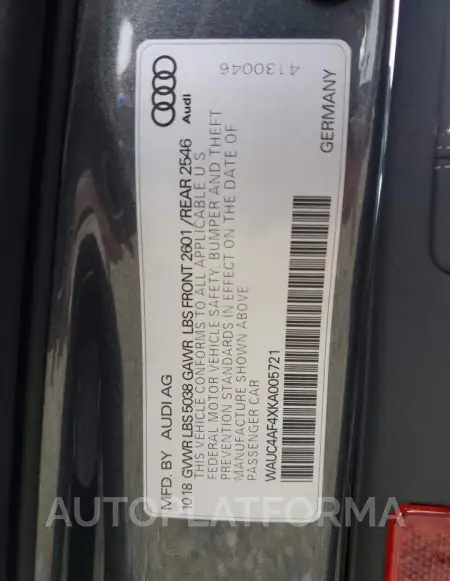 AUDI S4 PRESTIG 2019 vin WAUC4AF4XKA005721 from auto auction Copart