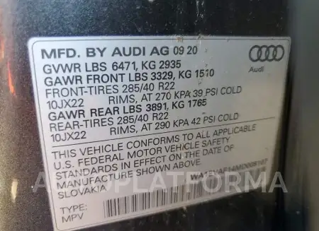 AUDI Q8 PREMIUM 2021 vin WA1EVAF14MD008107 from auto auction Copart