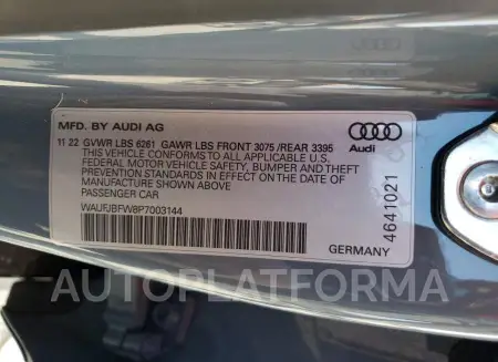 AUDI E-TRON GT 2023 vin WAUFJBFW8P7003144 from auto auction Copart