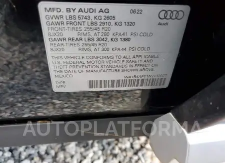 AUDI SQ5 PREMIU 2022 vin WA1B4AFY1N2132027 from auto auction Copart