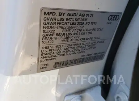 AUDI Q8 PRESTIG 2021 vin WA1FVBF12MD024350 from auto auction Copart