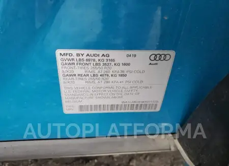 AUDI E-TRON PRE 2019 vin WA1LABGE3KB011535 from auto auction Copart