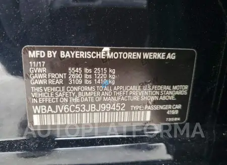 BMW 640 XIGT 2018 vin WBAJV6C53JBJ99452 from auto auction Copart