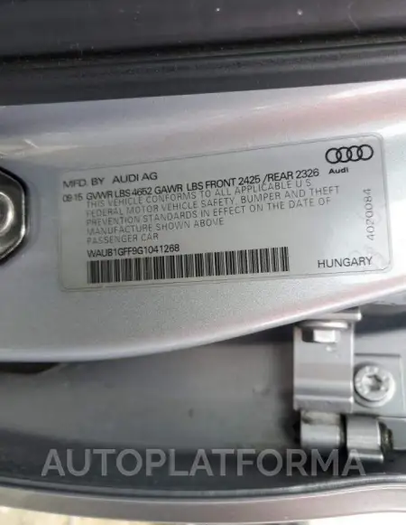 AUDI S3 PREMIUM 2016 vin WAUB1GFF9G1041268 from auto auction Copart