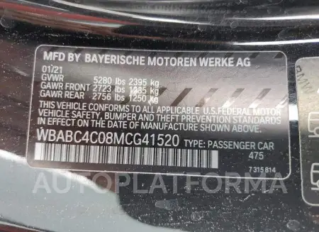 BMW M850XI 2021 vin WBABC4C08MCG41520 from auto auction Copart