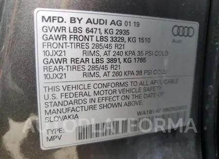 AUDI Q8 PREMIUM 2019 vin WA1BVAF15KD025823 from auto auction Copart