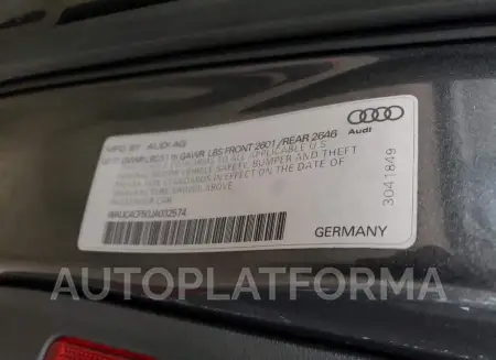 AUDI S5 PRESTIG 2018 vin WAUC4CF50JA032574 from auto auction Copart