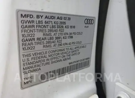 AUDI Q8 PRESTIG 2020 vin WA1FVAF12LD019805 from auto auction Copart