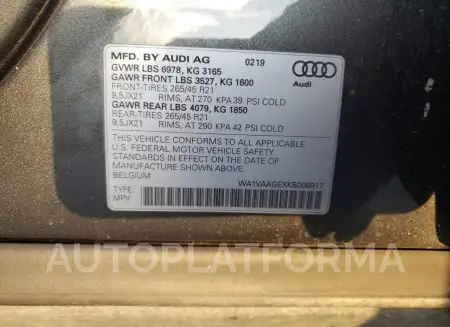 AUDI E-TRON PRE 2019 vin WA1VAAGEXKB006917 from auto auction Copart