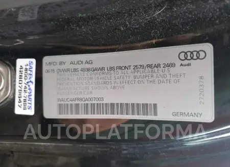 AUDI S5 PREMIUM 2016 vin WAUC4AFR8GA007003 from auto auction Copart