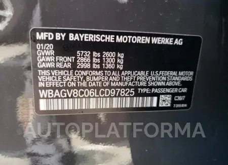 BMW M850XI 2020 vin WBAGV8C06LCD97825 from auto auction Copart