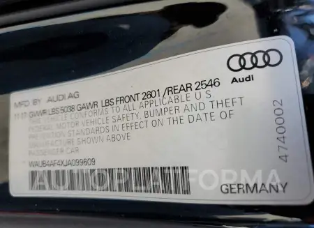 AUDI S4 PREMIUM 2018 vin WAUB4AF4XJA099609 from auto auction Copart