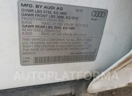 AUDI SQ5 PREMIU 2018 vin WA1A4AFY2J2110236 from auto auction Copart