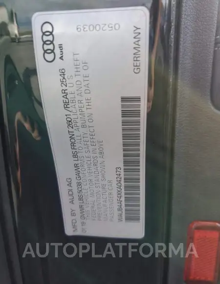 AUDI S4 PREMIUM 2019 vin WAUB4AF4XKA042473 from auto auction Copart