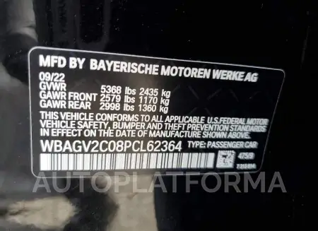 BMW 840I 2023 vin WBAGV2C08PCL62364 from auto auction Copart