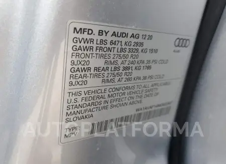 AUDI Q8 PREMIUM 2021 vin WA1AVAF14MD022457 from auto auction Copart