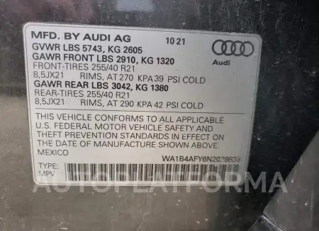 AUDI SQ5 PREMIU 2022 vin WA1B4AFY6N2029833 from auto auction Copart