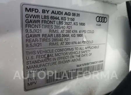 AUDI SQ7 PRESTI 2021 vin WA1VWBF79MD010846 from auto auction Copart