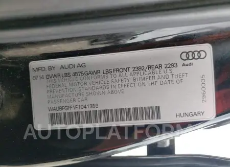 AUDI S3 PREMIUM 2015 vin WAUBFGFF1F1041359 from auto auction Copart