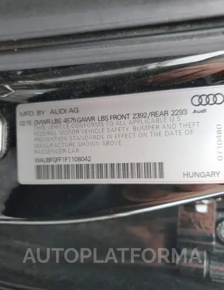 AUDI S3 PREMIUM 2015 vin WAUBFGFF1F1108042 from auto auction Copart