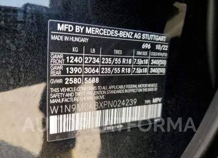 MERCEDES-BENZ EQB 300 4M 2023 vin W1N9M0KBXPN024239 from auto auction Copart