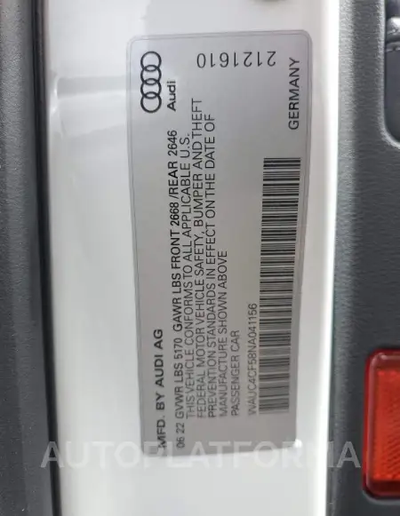 AUDI S5 PREMIUM 2022 vin WAUC4CF58NA041156 from auto auction Copart