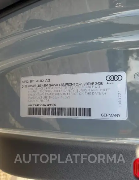 AUDI S5 PREMIUM 2019 vin WAUP4AF55KA049166 from auto auction Copart