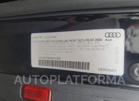 AUDI S5 PREMIUM 2019 vin WAUB4CF58KA091028 from auto auction Copart