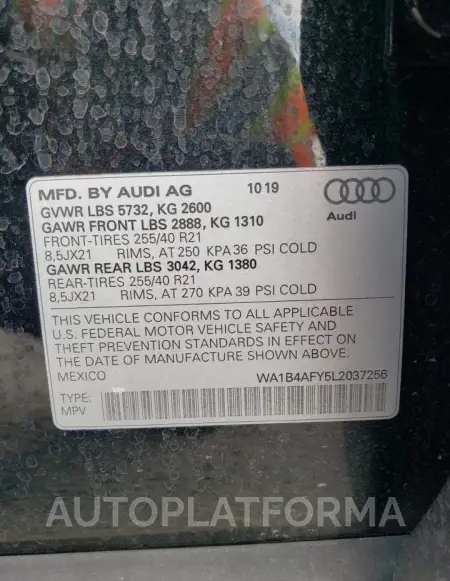 AUDI SQ5 PREMIU 2020 vin WA1B4AFY5L2037256 from auto auction Copart