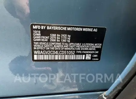 BMW 840I 2020 vin WBAGV2C04LCD51052 from auto auction Copart