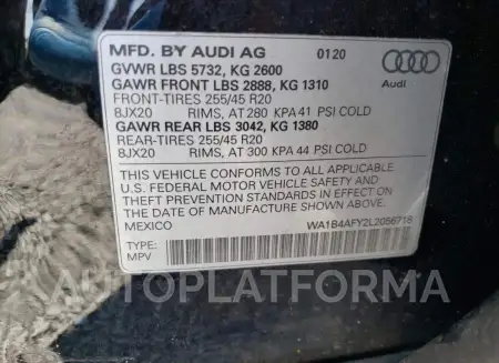 AUDI SQ5 PREMIU 2020 vin WA1B4AFY2L2056718 from auto auction Copart