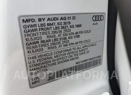 AUDI RS Q8 2022 vin WU1ARBF18ND015063 from auto auction Copart