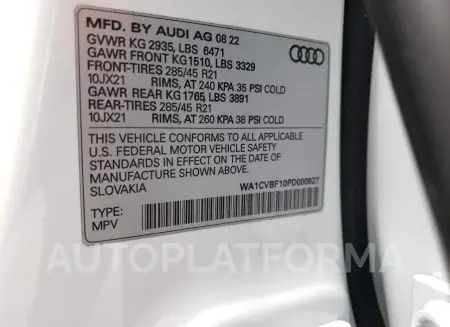 AUDI Q8 PRESTIG 2023 vin WA1CVBF10PD000927 from auto auction Copart