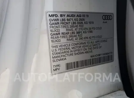 AUDI Q8 PRESTIG 2019 vin WA1CVBF11KD034173 from auto auction Copart