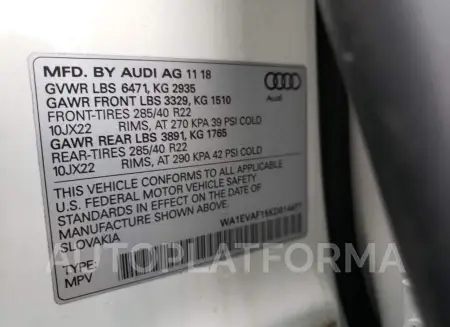 AUDI Q8 PREMIUM 2019 vin WA1EVAF15KD014477 from auto auction Copart