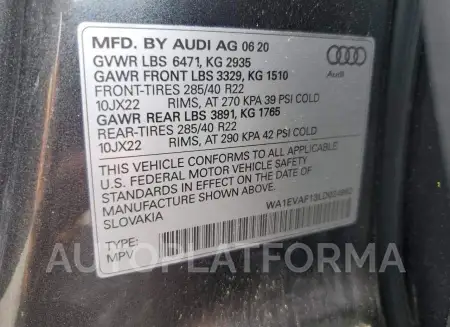 AUDI Q8 PREMIUM 2020 vin WA1EVAF13LD024992 from auto auction Copart