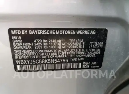 BMW X2 XDRIVE2 2019 vin WBXYJ5C58K5N54786 from auto auction Copart