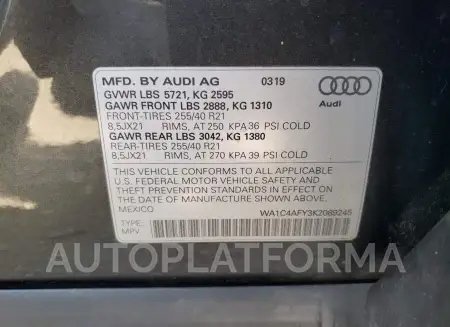 AUDI SQ5 PRESTI 2019 vin WA1C4AFY3K2089245 from auto auction Copart