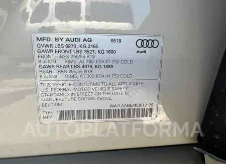 AUDI E-TRON PRE 2019 vin WA1LAAGEXKB013129 from auto auction Copart