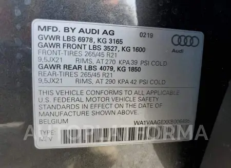 AUDI E-TRON PRE 2019 vin WA1VAAGEXKB006495 from auto auction Copart