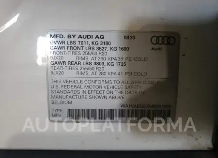 AUDI E-TRON PRE 2021 vin WA1VABGEXMB001869 from auto auction Copart