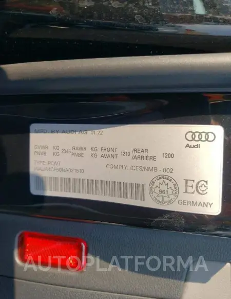 AUDI S5 PREMIUM 2022 vin WAUA4CF50NA021510 from auto auction Copart